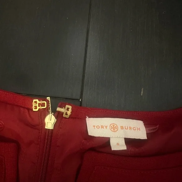 Tory Burch Red Gold Buttoned Sheath Midi Dress - Picture 2 of 3